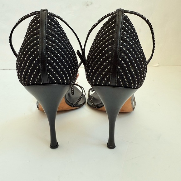 Prada Vintage Leather Black Pink Flower Boquet ankle strap high heel sandals 40 - Picture 6 of 9